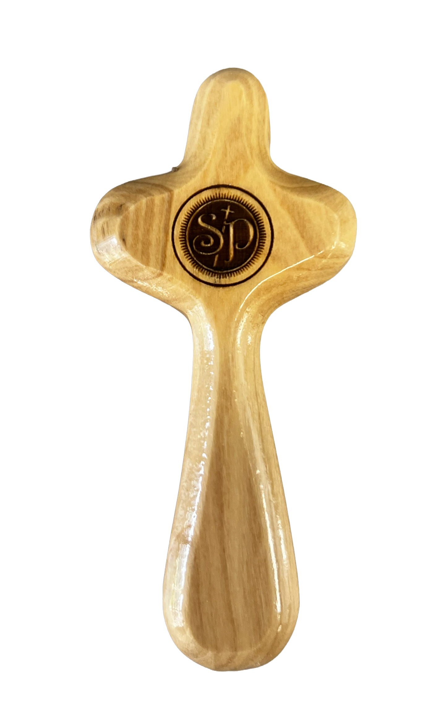 School Logo Engraved Olive Wood Pocket Cross