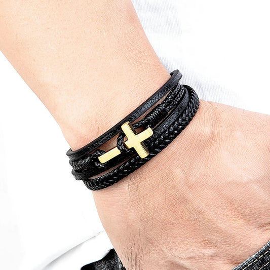 Faithful Cross Leather Bracelet